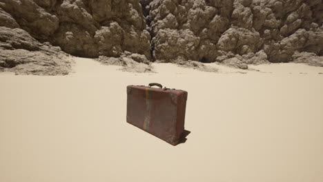 old suitcase in a desert canyon