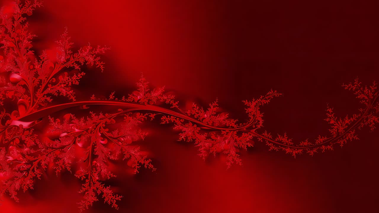 Algorithm initiating red fractal vine shifting right across red backdrop, showing fine tendrils