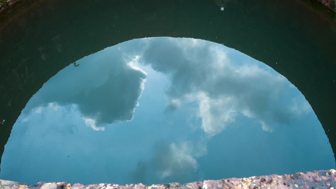 reflection of sky in well clear water timelaps
