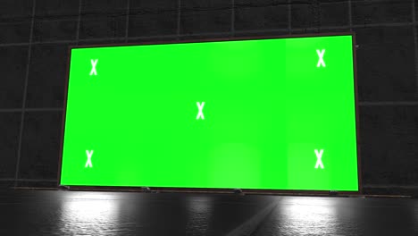 túnel creativo abstracto y pantalla verde modelo de cartelera del canal alfa. neón, bares y tecnología de led púrpura azul, ciencia ficción, renderizado cyberpunk futurista en 3d con marco en blanco.