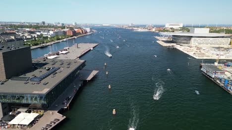 Aerial-Copenhagen-Archepelago-Canal-with-Opera-House