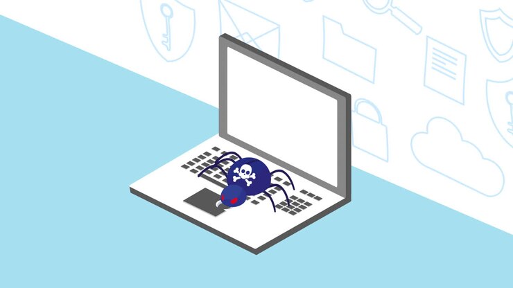 Laptop with a Spider Representing a Cyber Security Threat
