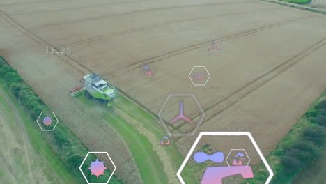 animación de iconos ecológicos y procesamiento de datos sobre tierras de cultivo rurales