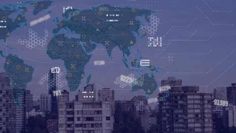 animación del procesamiento de datos sobre el paisaje urbano