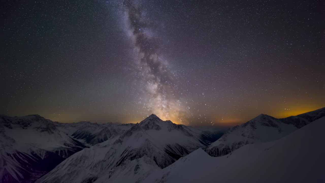 Milky Way over Snow-Capped Mountains at Night