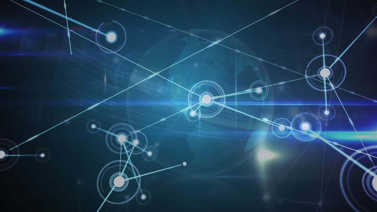 Animation of globe with network of connections with glowing spots