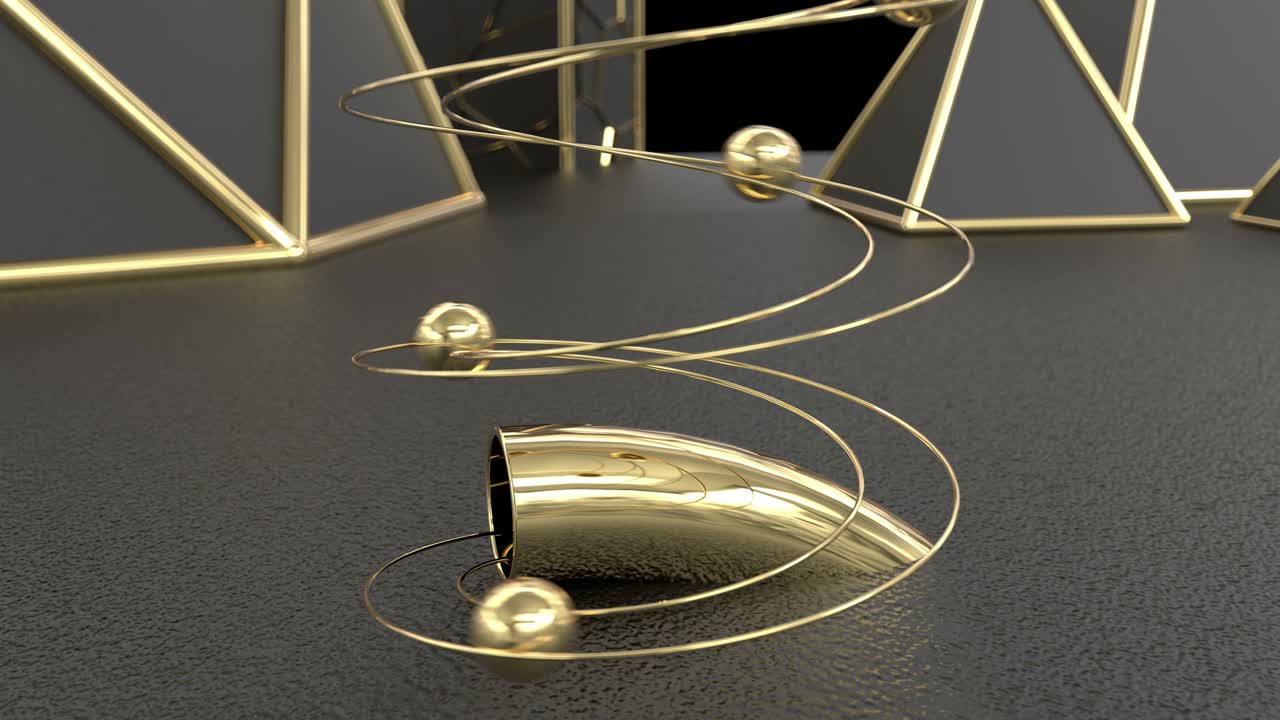 터널을 통해 공을 굴러내리는 3d 루프 애니메이션, 매끄러운 움직임과 기하학적 우아한 디자인, 영구적인 움직임.