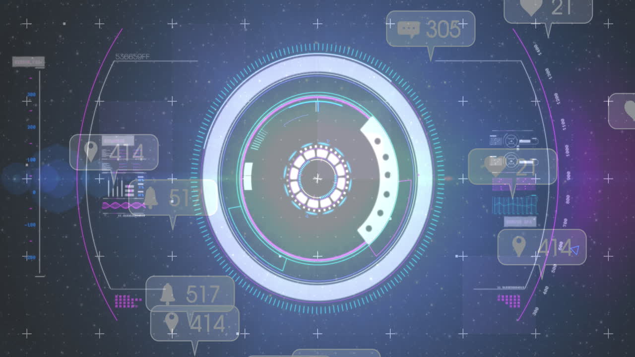 Animation of social media icons on banners over scope scanning