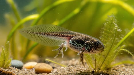 An Enchanting Journey of a Tadpole: Captivating Underwater Exploration in a Natural Habitat, Showcasing Unique Features of Aquatic Life