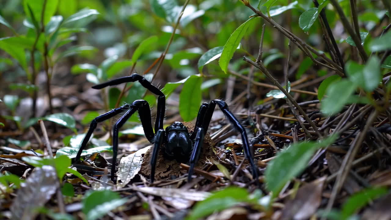Black Spider in Forest Undergrowth