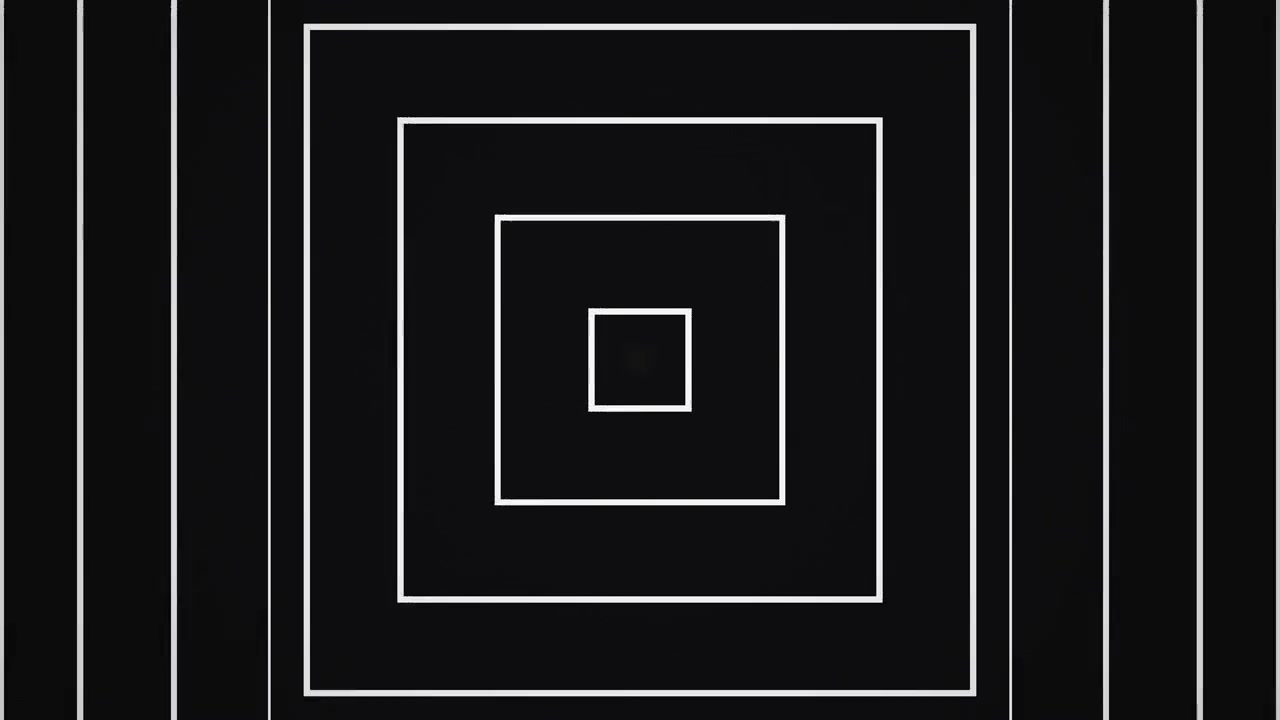 A series of concentric squares in white against a black background. The squares create a distinct rhythmic pattern as they draw the viewer s eye