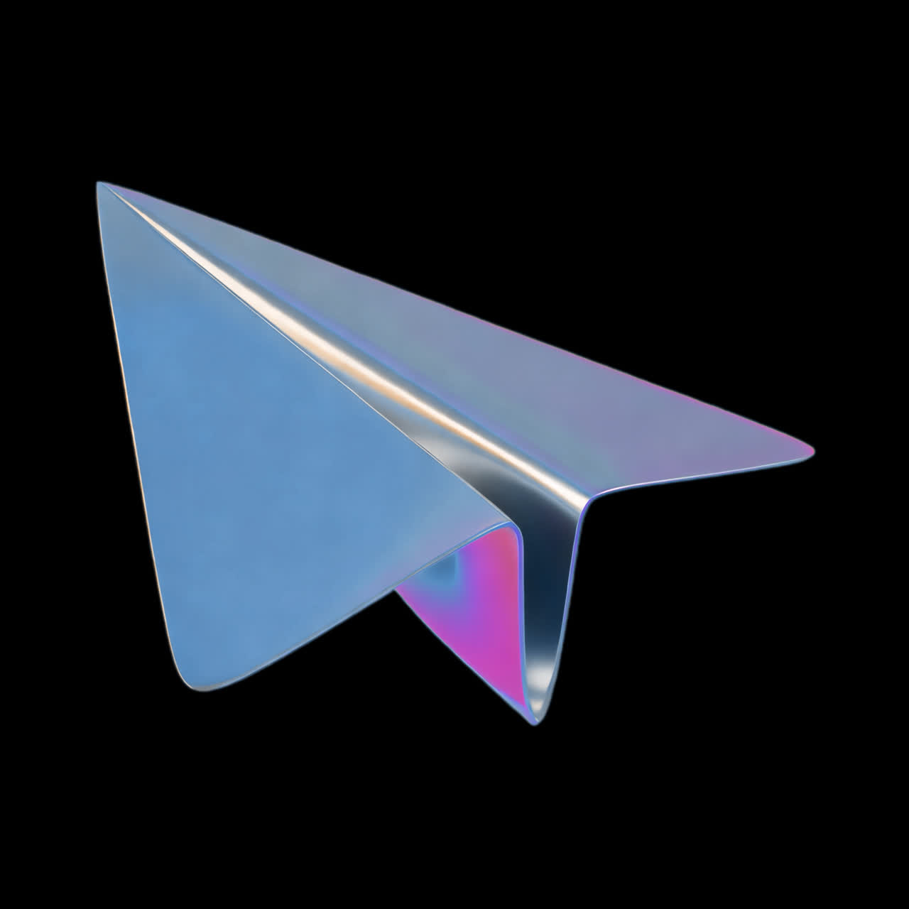 Chrome paper plane 3d design animation isolated asset, transparent 4K video, alpha channel, ProRes