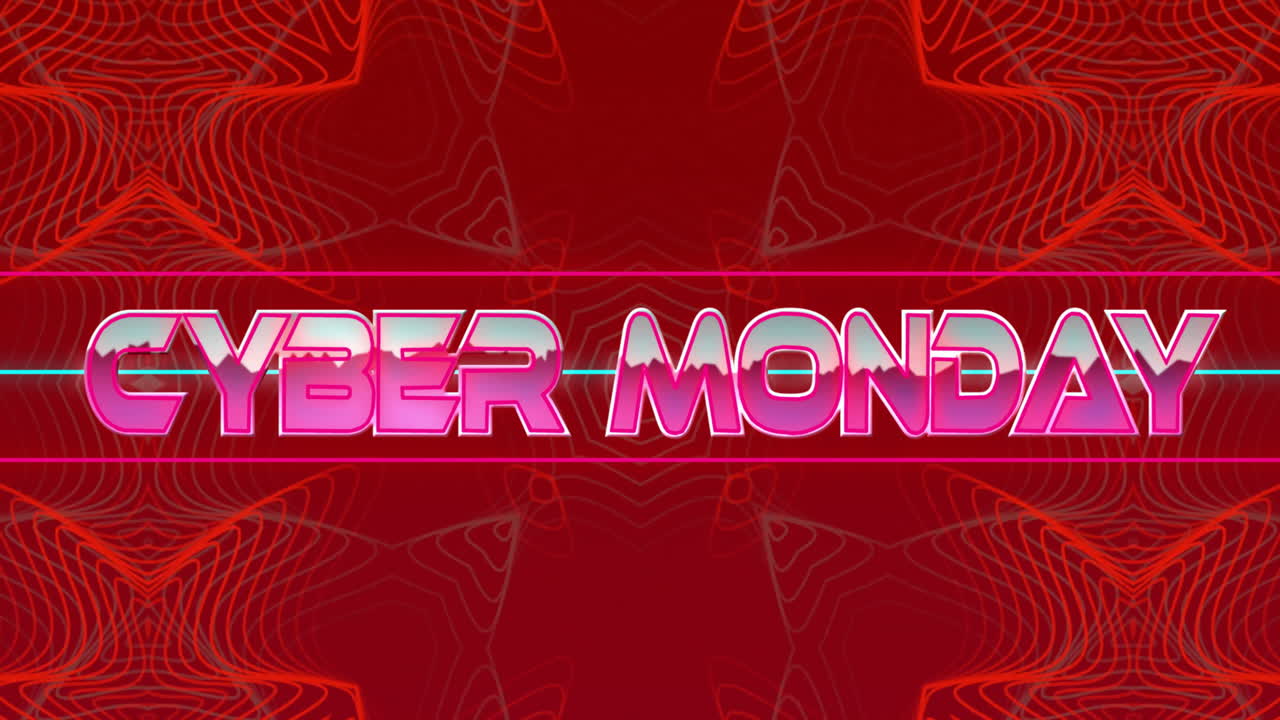 빨간색 배경의 모양 위에 사이버 월요일 텍스트의 애니메이션