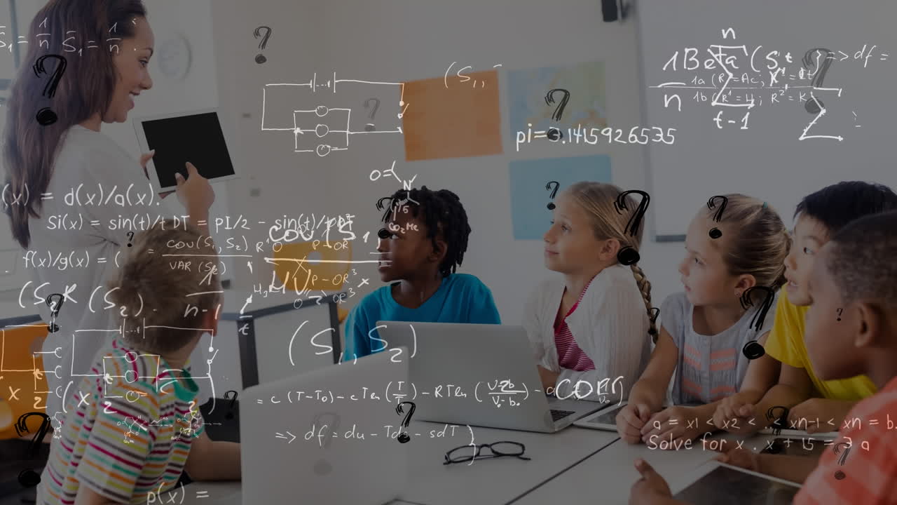 Animation of mathematical formulas over students and teacher