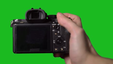 professional dslr photo camera with lens at green background. chroma key