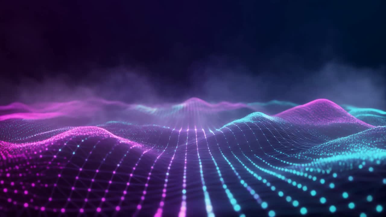 Moving Abstract Technology Network with Glowing Pink and Blue Dots