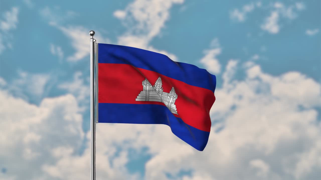 bandera de camboya ondeando en el cielo azul video realista 4k