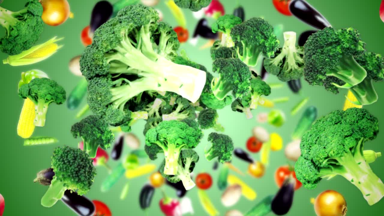 낙하하는 브로콜리 배경, 알파 채널, 루프