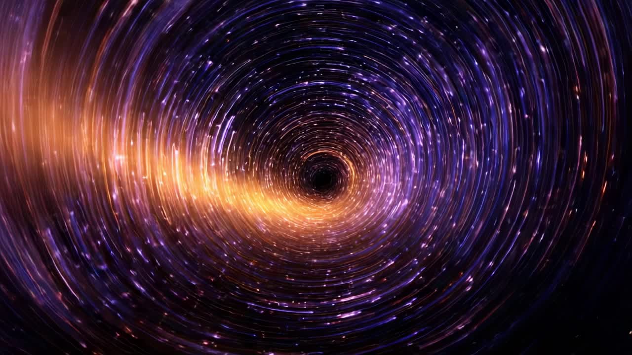 An enrapturing journey through a cosmic vortex where swirling stars and radiant colors merge, creating a mesmerizing tunnel of light and dark in the infinite universe