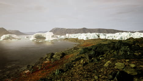 blue icebergs of antarctica with frozen and snow covered antarctic scenery