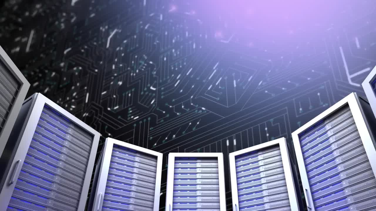 torres de computadoras centrales y placas de circuitos brillantes