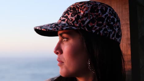 portrait-woman-sunset-light,-Close-up-of-woman's-face,-sunlight-outdoors,-slow-motion