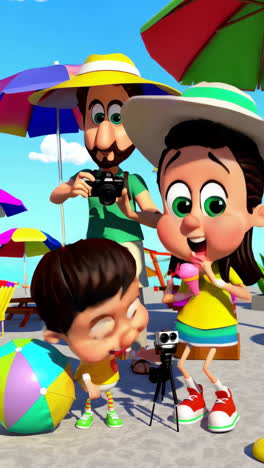 animated family beach vacation with fun and photography