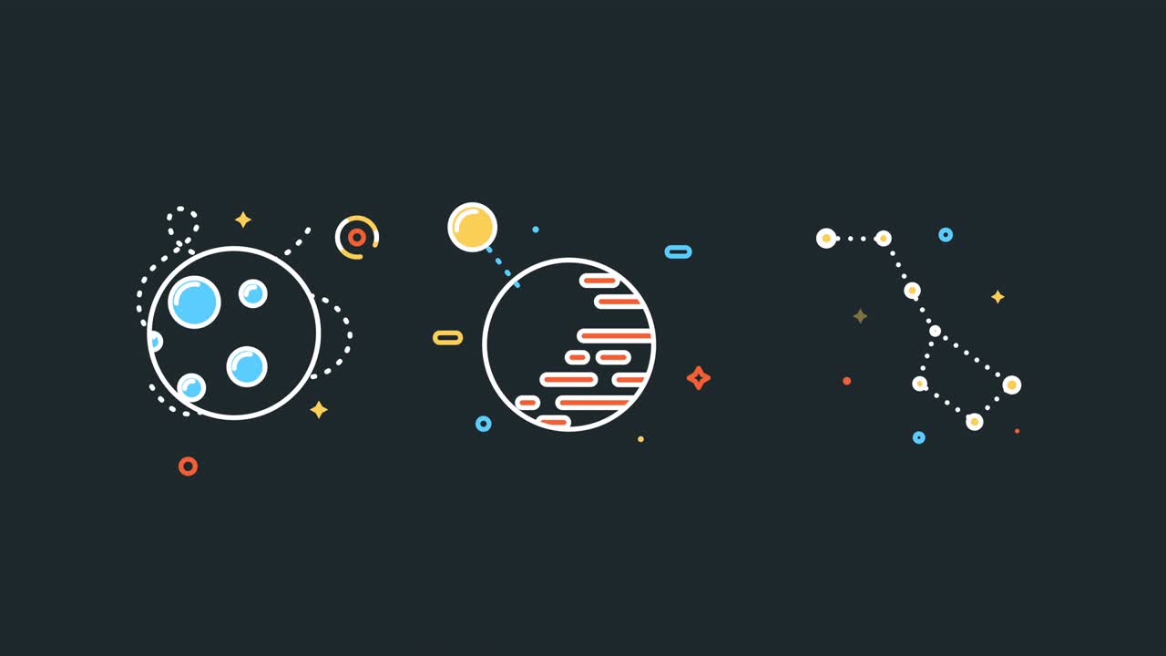 video 4k del espacio y la constelación en estilo plano.