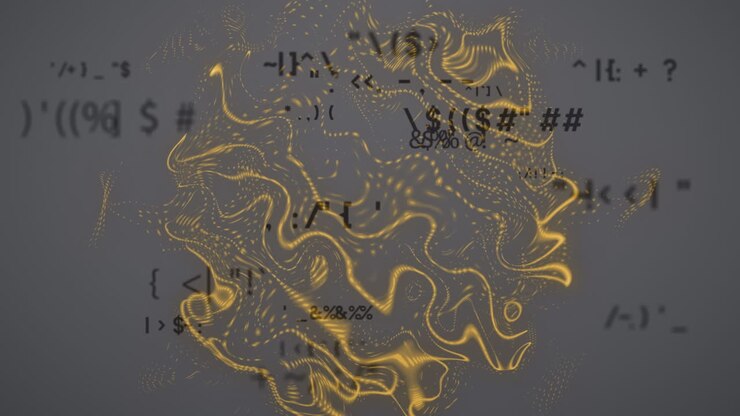 Animation of data processing over shapes on grey background