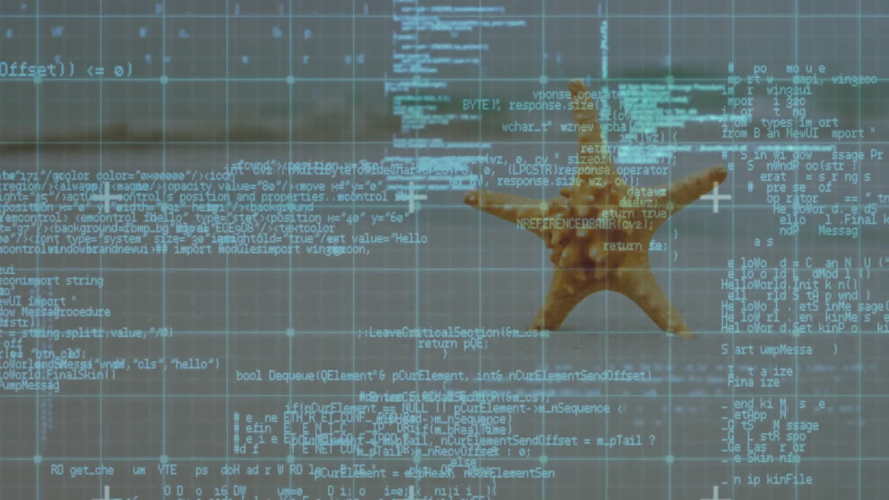 Animation of starfish on programming code and data grid background