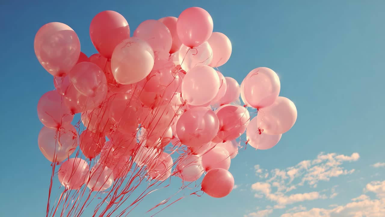 A Colorful Collection of Pink Balloons Floating Against a Clear Blue Sky, Capturing the Essence of Celebration, Joy, and Whimsy in Every Frame