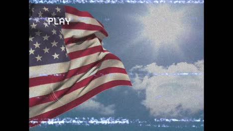 animation of play digital interface on screen with american flag