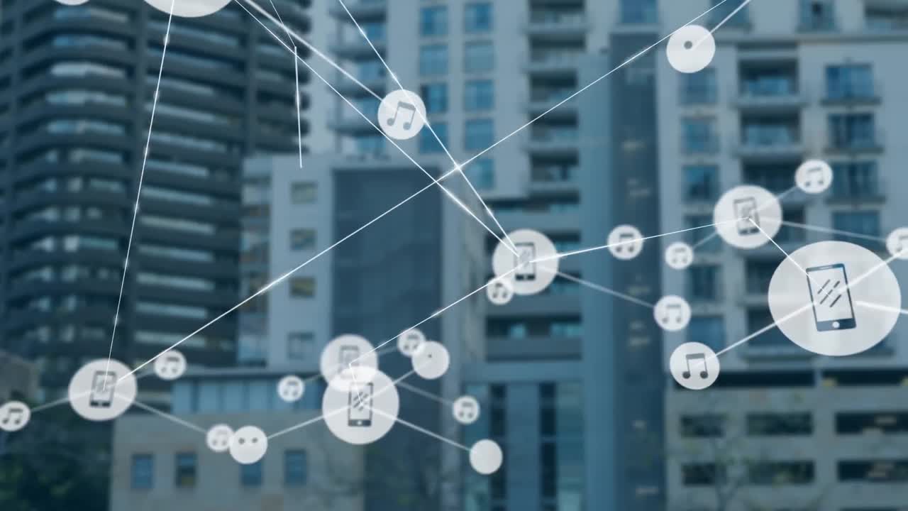 도시 풍경에 대한 연결 네트워크의 애니메이션