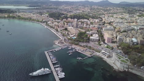 Areal-shoot-of-Mediterranean-Port-city---Corfu---Greece