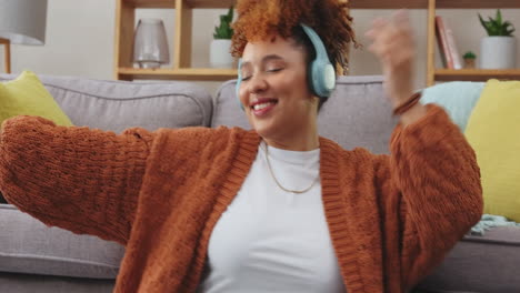 laptop, music headphones and woman dance