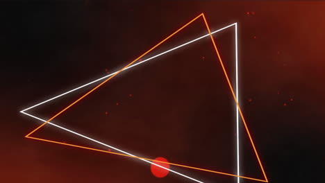 animación de contornos triangulares blancos y naranjas brillantes con manchas rojas en el fondo
