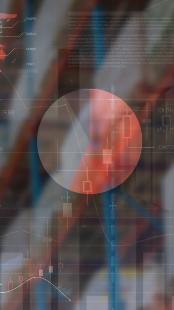 animación del procesamiento de datos financieros en un almacén vacío