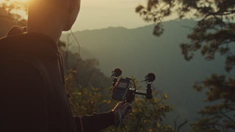sound recording session in mountains