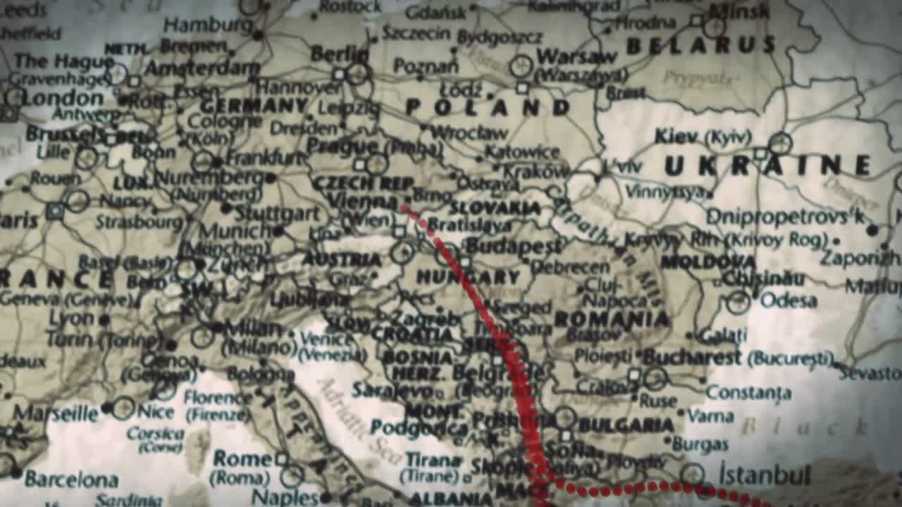 línea roja que muestra el camino de siria a alemania