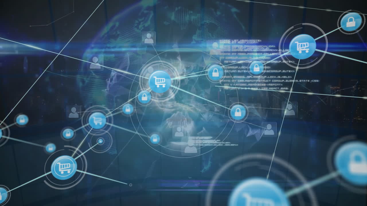 전 세계에 있는 아이콘과 연결된 네트워크의 애니메이션