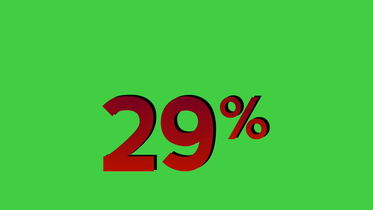Animazione con calo del 29% simbolo percentuale colore rosso su schermo verde grafica in movimento per elemento video di concetto aziendale di sconto