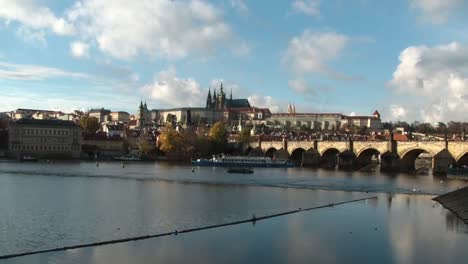 the landscape of prague features the vltava river and the charles bridge. prague, czech republic