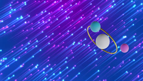animación de esferas multicolores en 3d sobre rastros de luz sobre fondo azul