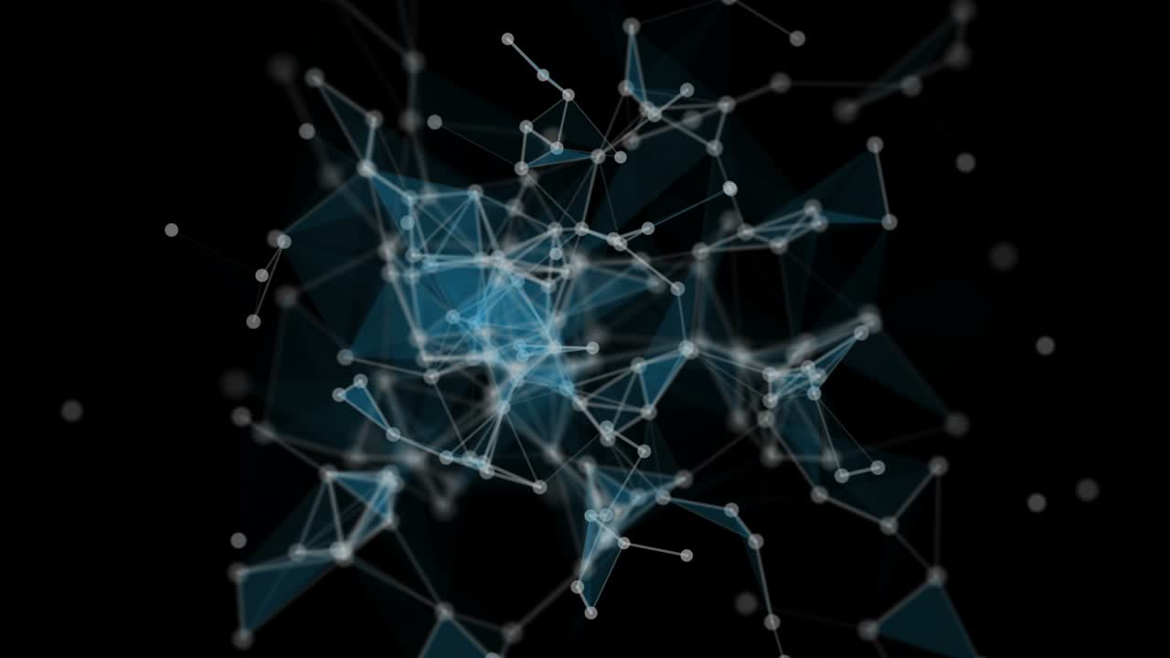 Futuristic plexus animation with glowing triangles in slow motion, 4096x2304 loop 4K