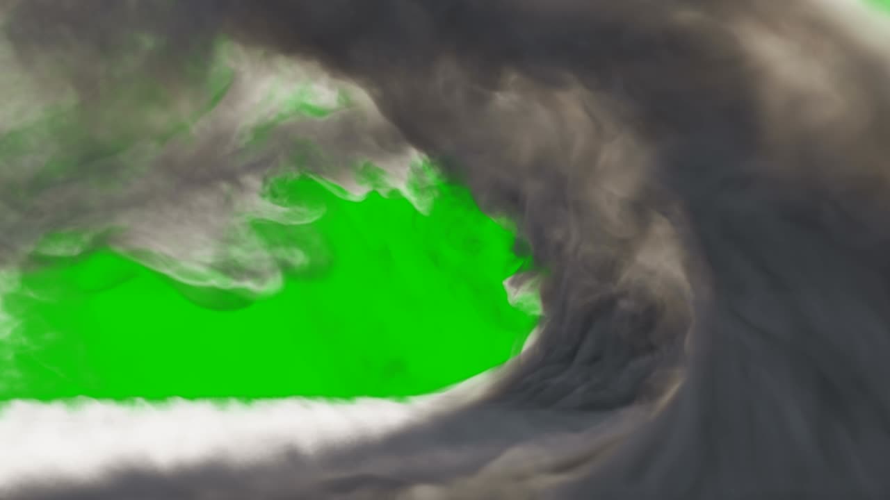 The strongest wave of smoke with great turbulence. Strong thick smoke. Smoke on the background of a green screen. Animation on isolated green screen background.