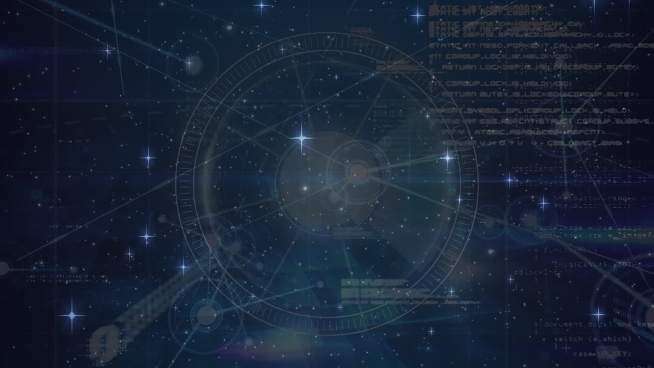 Animation of stars over network of connections and data processing