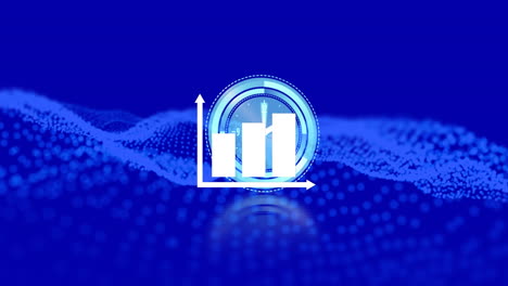 animation of graph and moving clock over light spots on blue background