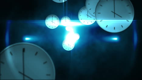 time passing concept with many clocks