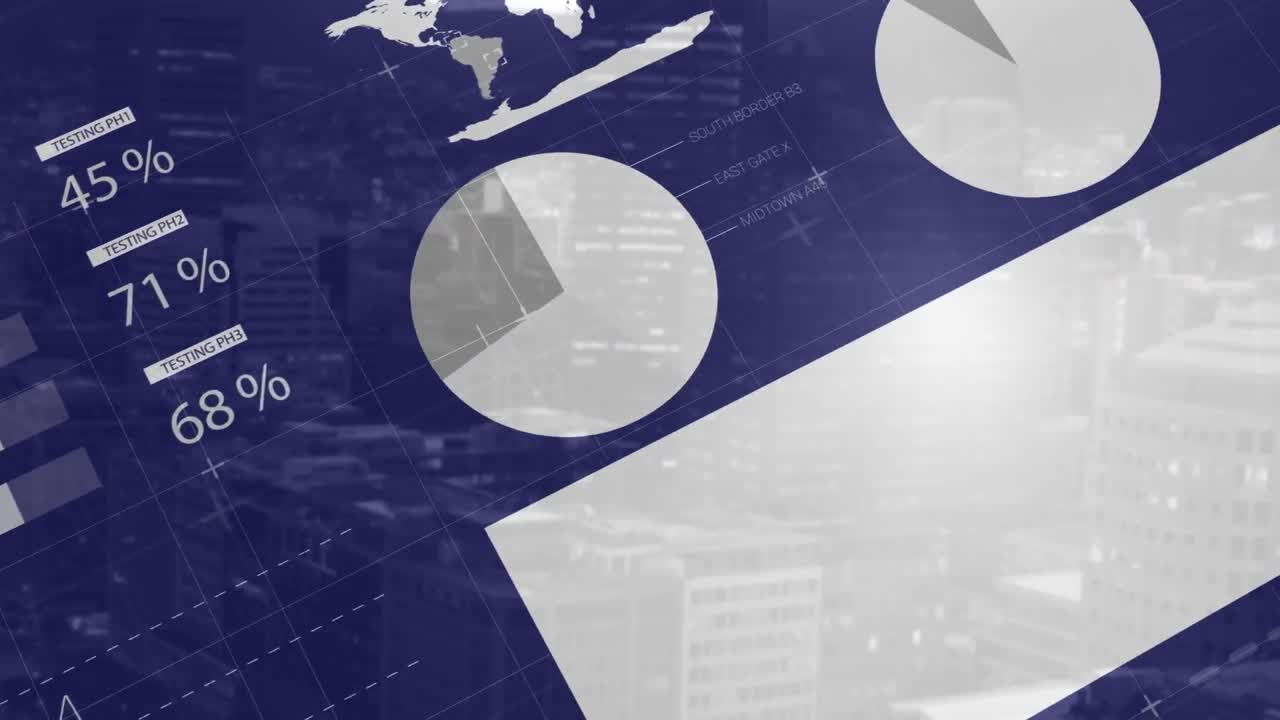 도시 풍경의 공중 전망에 대한 통계 데이터 처리 애니메이션