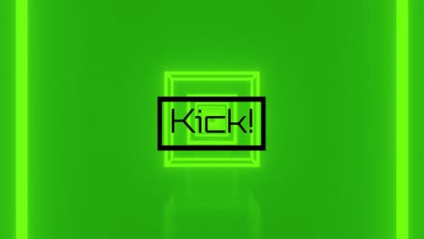 animation of kick text and squares on green background